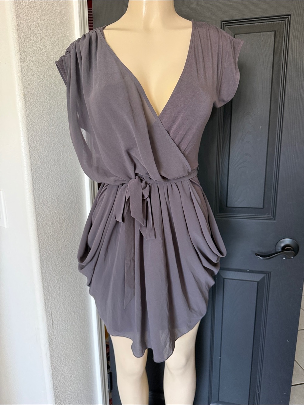 Draped Wrap Dress in Gray size M